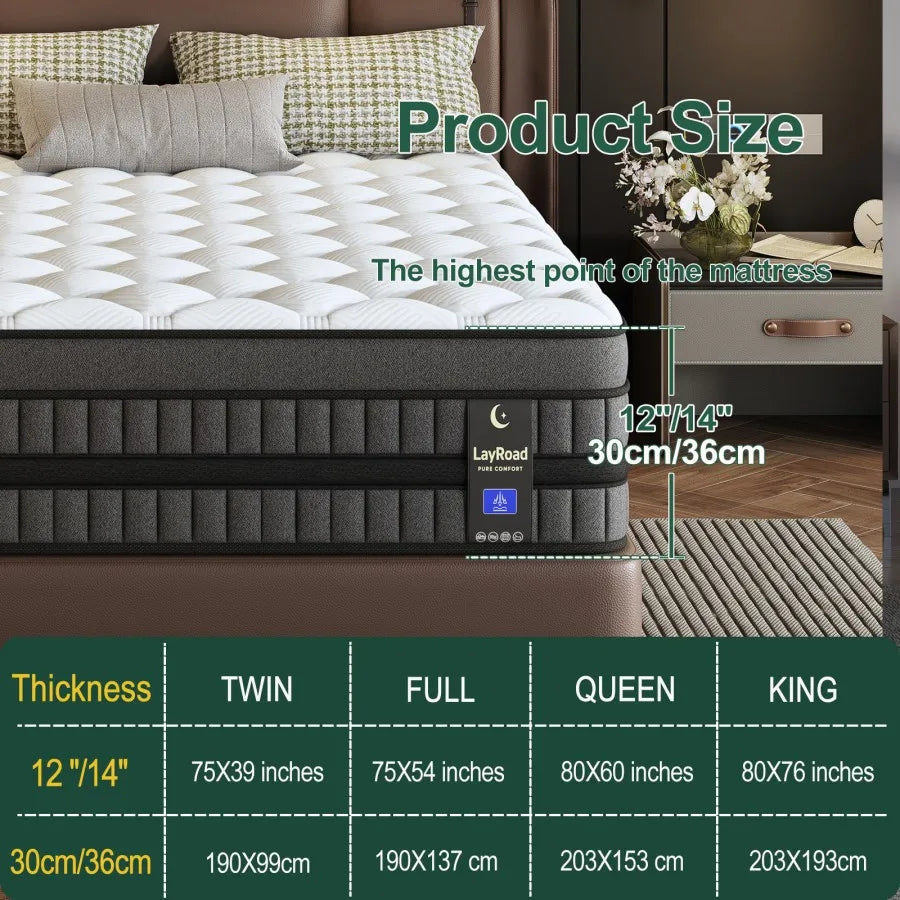 LayRoad Medium Firmness Hybrid Gel Memory Foam Spring Mattress