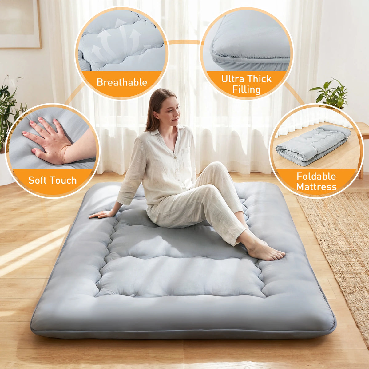 JHK Foldable Soft Breathable Bed Mattress Topper For Home Use