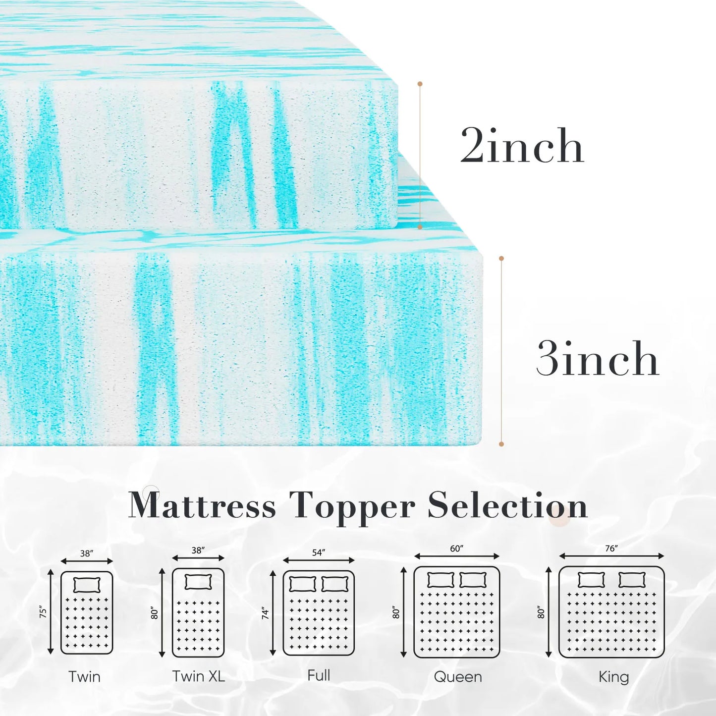 JHK 2 Inch Gel Memory Foam Mattress Topper Cooling