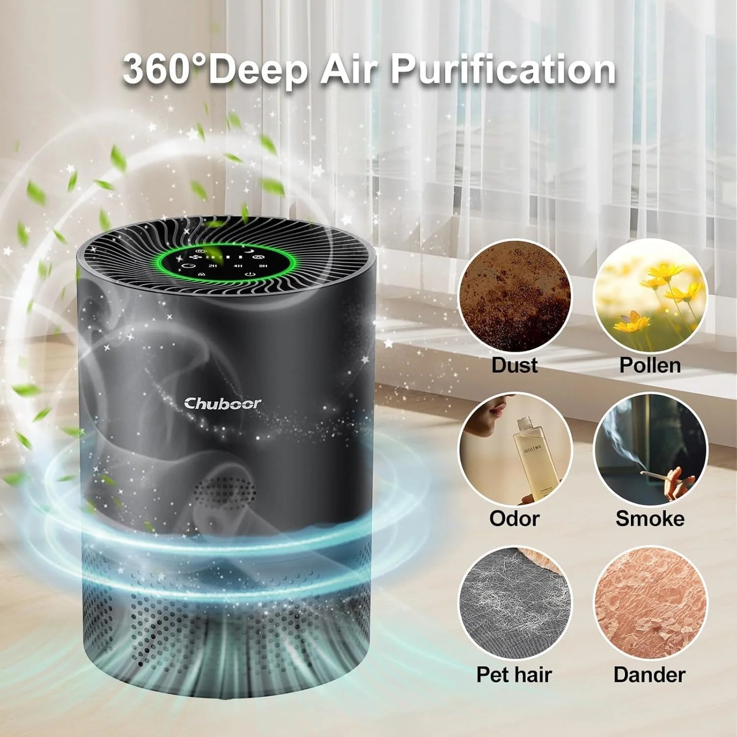 Chuboor Air Purifier H13 True HEPA Cleans Smoke Dust Pollen